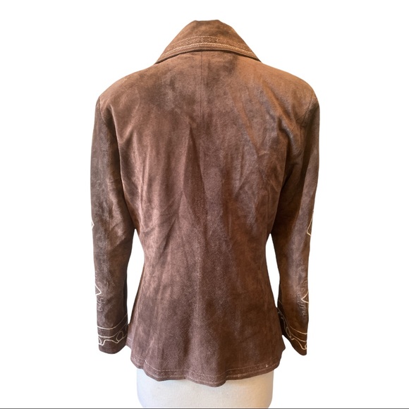 Nordstrom Leather Embroidered Blazer Brown Medium - Picture 3 of 10
